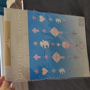 ✨️2/$15 ✨️ 5 Pk Christening Baptism Communion Pink Glitter Hanging Decorations